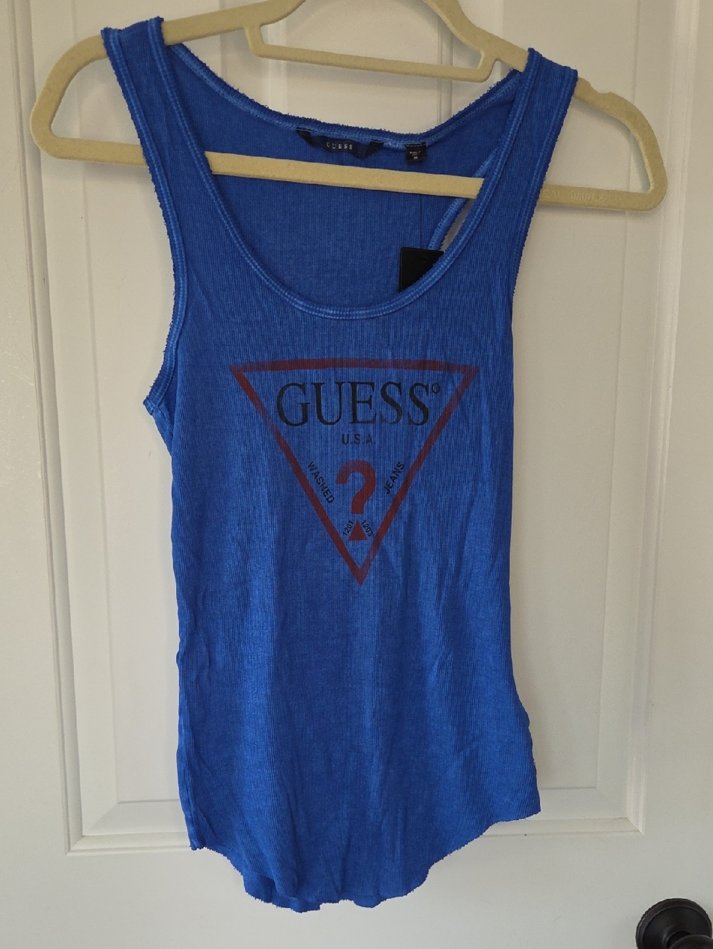 GUESS Cobalt Blue Ribbed Logo Tank